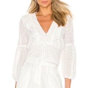 Bardot Camille White Eyelet Ruffle Preppy Blouse Top
